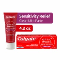 Colgate Optic White Whitening Toothpaste Stain Fighter Sensitivity Relief in Clean Mint Paste Perspective: Main