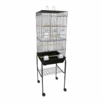 YML 6924-4814BLK 0.37 in. Bar Spacing Tall Flat Top Bird Cage with Stand, Black - 18 x 18 in.