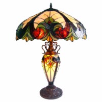 LIAISON Tiffany-style 3 Light Victorian Double Lit Table Lamp 18 Shade