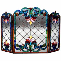 Chloe CH1F912BV44-GFS 44 in. Lighting Tiffany Glass Folding Victorian Fireplace Screen - 3 Pi