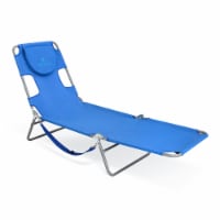 Ostrich Chaise Lounge Folding Portable Sunbathing Poolside Beach Chair, Blue