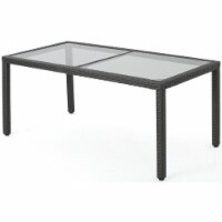 Noble House San Pico 64.2  Glass Top Wicker Patio Dining Table in Gray