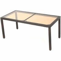 Noble House San Pico 64.2  Glass Top Wicker Patio Dining Table in Brown