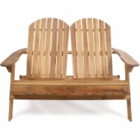 Noble House Malibu Acacia Wood Slat-Backed Adirondack Loveseat Natural Stained