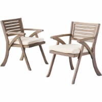 Noble House Hermosa Wooden Patio Dining Arm Chair in Gray and Creme (Set of 2)