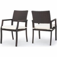 Noble House Rhode Island Wicker Patio Dining Arm Chairin Brown (Set of 2)
