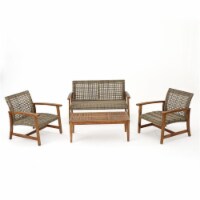 Noble House Hampton 4 Piece Outdoor Wicker Conversation Set in Gray