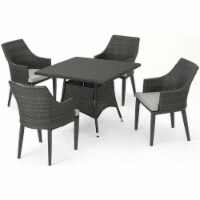 Noble House Hillhurst 5 Piece Wicker Square Patio Dining Set in Gray