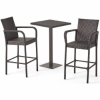 Noble House Lala Outdoor 3-Pc Square 26  Multi Brown Wicker Bar Set
