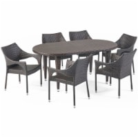 Noble House Tinos 7 Piece Wicker Oval Patio Dining Set in Brown