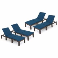 Noble House Jamaica MultiBrown Wicker Chaise Lounge with Blue Cushion (Set of 4)