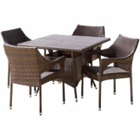 Noble House Arden 5 Piece Wicker Patio Dining Set in Brown Dining Set