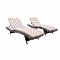 Noble House Salem Grey Wicker Lounge with Brown White Strip Cushion (Set of 2)