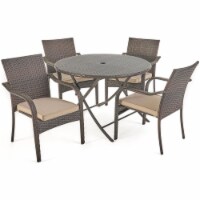 Noble House Lula 5 Piece Wicker Foldable Patio Dining Set in Brown