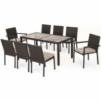 Noble House San Pico 9 Piece Glass Top Wicker Patio Dining Set in Brown
