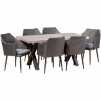 Noble House Macy 7 Piece Concrete Patio Dining Set in White and Gray