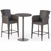 Noble House Brooklyn Outdoor 3-Pc Round 26  Multi Brown Wicker Bar Set