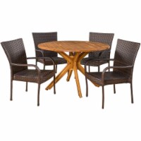 Noble House Avoca 5 Piece Wooden Round Patio Dining Set in Teak