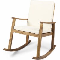 Noble House Candel Outdoor Acacia Wood Rocking Chair Teak with Cream Cushion