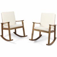 Noble House Candel Outdoor Wood Rocking Chair Cushion Teak/Cream (Set of 2)
