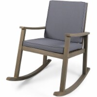 Noble House Candel Outdoor Acacia Wood Rocking Chair Grey with Dark Grey Cushion