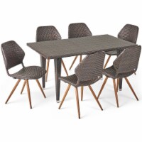 Noble House Diwaran 7 Piece Wicker Patio Dining Set in Brown