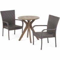 Noble House Sanders 3 Piece Wooden Patio Bistro Set in Gray