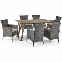 Noble House Bennett 7 Piece Wooden Patio Dining Set in Gray