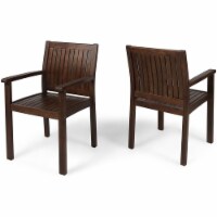 Noble House Wilson Wooden Patio Dining Arm Chair in Dark Brown (Set of 2)