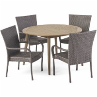 Noble House Reina 5 Piece Wooden Round Patio Dining Set in Gray