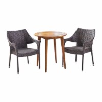 Noble House Louisa 3 Piece Outdoor Wood and Wicker Bistro Set in Teak