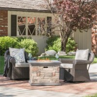 Noble House Acadia Outdoor 3 Pc Brown Rocker & Gas Firepit Set