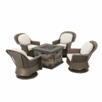 Noble House Alhambra 5 Piece Outdoor Swivel Chair and Firepit Set in Brown