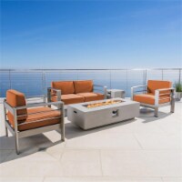 Noble House Cape Coral Outdoor 4 Seater Chat Set w/ Fire Pit Gray