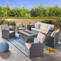 Noble House Sanger Outdoor 7 Seater Chat Set w/ Fire Pit Gray