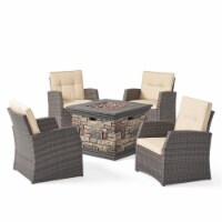 Noble House Malvern Outdoor 4 Seater Wicker Chat Set w/ Fire Pit Gray