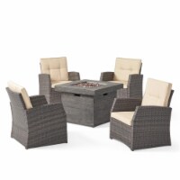 Noble House St. Marta Outdoor 4 Seater Wicker Chat Set w/ Fire Pit Gray