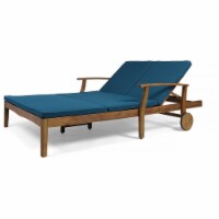 Noble House Perla Double Lounge for Yard and Patio in Teak with Blue Cushions