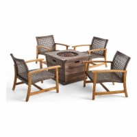 Noble House Hampton Outdoor 4 Pc Club Chair Set w/ Fire Pit Mocha