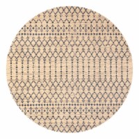 Ourika Moroccan Geometric Textured Weave Beige/Navy Indoor/Outdoor Area Rug