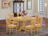 East West Furniture Avon 7-piece Dining Set with Wood Seat in Oak