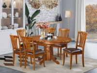 East West Furniture Avon 7-piece Dining Set with Leather Seat in Saddle Brown