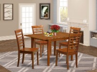 MILA5-SBR-W 5 PcMilan with Leaf and 4 Wood Seat Chairs in Saddle Brown .