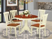 5 Pc set with Round Table & 4 Leather Chairs in Buttermilk & Cherry .
