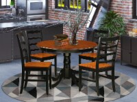 HLPF5-BCH-W 5 Pc set with a Round Table & 4 Leather Chairs in Black & Cherry