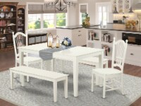 CADO5C-LWH-W 5 Piece Table set for 6-Table & 2 Chairs & 2 Benches in Linen White