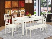 CADO6-LWH-W 6 Piece Table set for 6-Table & 4 Chairs & 1 Benches in Linen White
