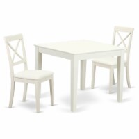 East West Furniture Oxford 3-piece Dining Set with Leather Chairs in Linen White