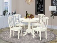 ANKE5-LWH-W 5PC Round 36 inch Table and 4 Panel Back Chairs