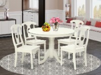 HLKE5-LWH-W 5PC Round 42 inch Table and 4 Panel Back Chairs